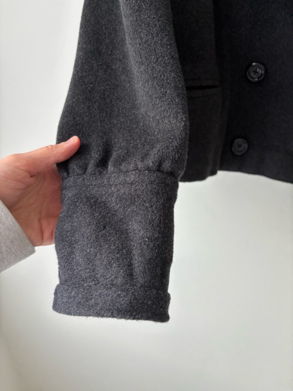 Cropped Wool Jacket Double Breasted | Charcoal Minimalist Chic Blazer - Picture 5 of 10